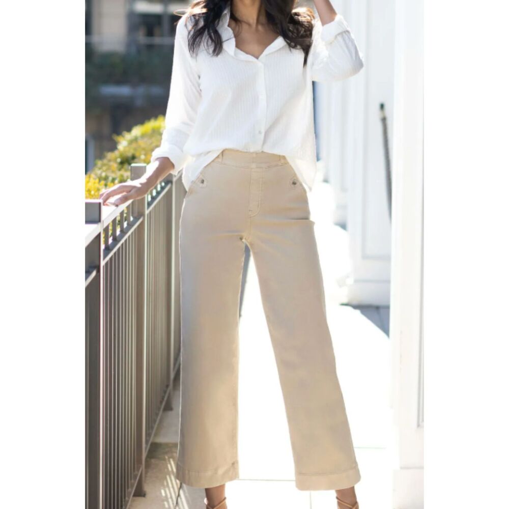 SPANX Stretch Twill Cropped Pull-On Pants Khaki Size Medium